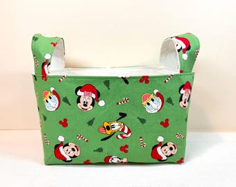 Handmade Christmas Mickey Mouse Fabric Storage Basket, Toy Holder Bin