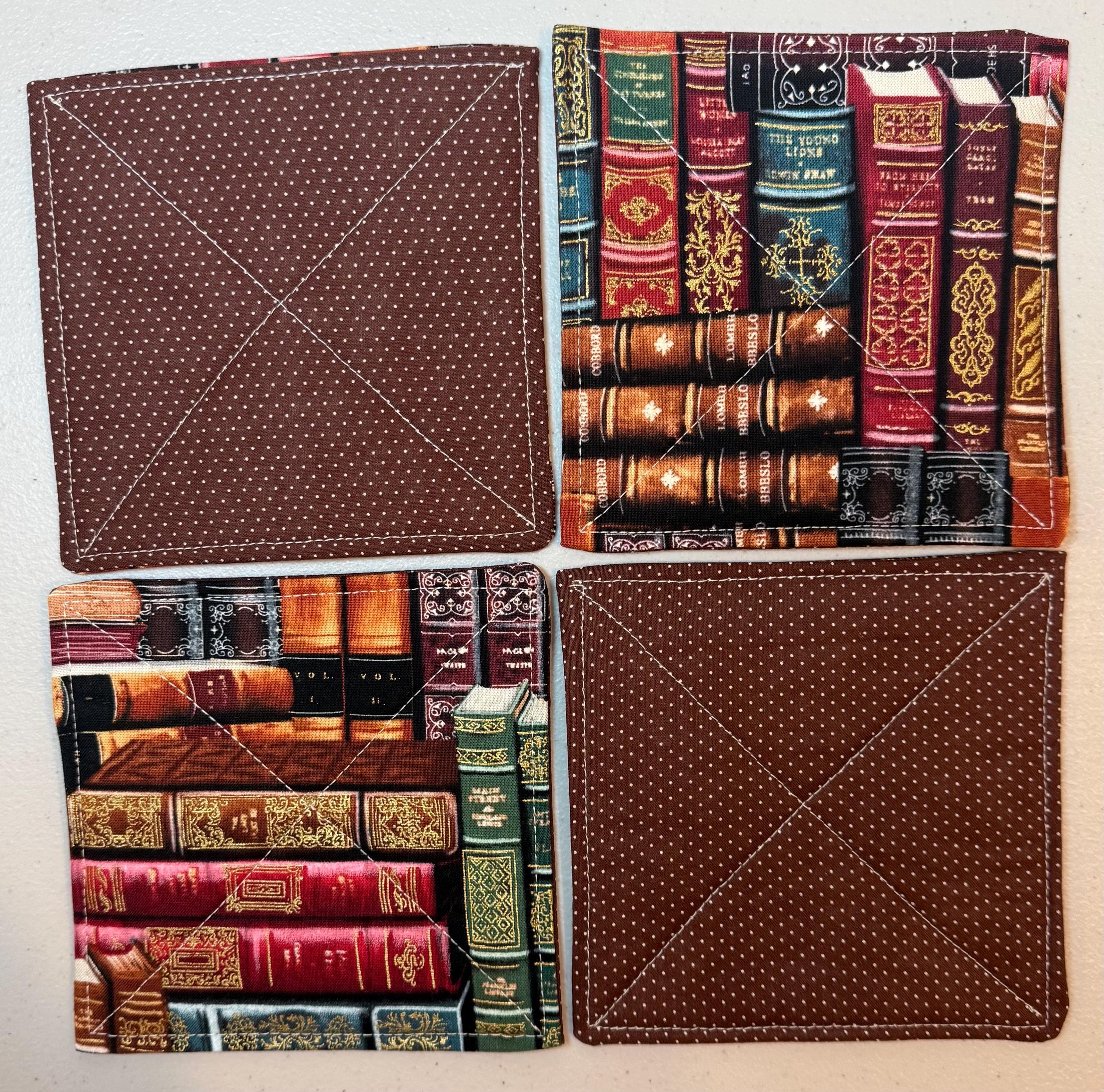 Set of 4 Quilted Cotton Fabric Coasters – Vintage Book Design, 5 ...