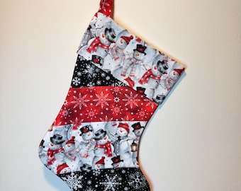 Handmade Snowman and Snowflakes Christmas Stocking with Cuff, Fully Lined