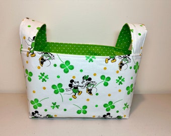 Handmade Shamrock Mickey Minnie Fabric Storage Basket with Handles