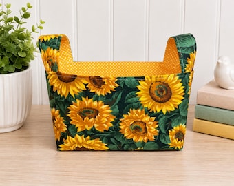 Handmade Sunflower Fabric Basket, Home Fall Decor, Reusable Gift Holder