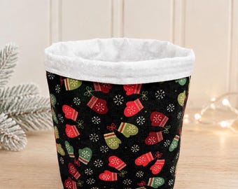 Handmade Christmas Winter Mitten Basket with Snowflake Liner