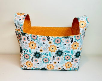 Floral Fabric Basket with Handles, Bin Container, K-Cup holder, Reusable Gift Bag, Home Decor, Storage & Organization