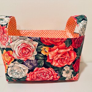 Roses Floral Fabric Basket with Handles: K-Cup Holder, Gift Bag
