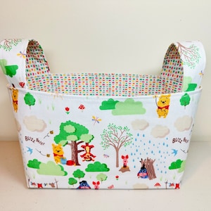 Winnie the Pooh and Friends Fabric Basket with Handles, Bin Container, Shower Gift, Diaper Caddy, Storage & Organization, Toy Holder