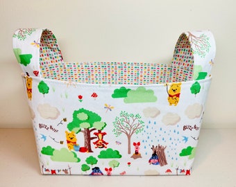 Handmade Winnie the Pooh Fabric Basket with Handles, Toy Storage