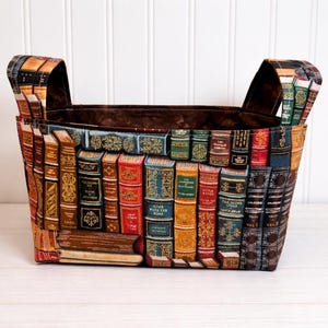 Handmade Classic Book Library Fabric Basket: K-Cup Holder, Storage Bin