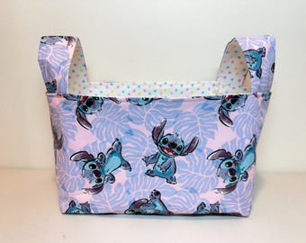 Handmade Stitch Fabric Basket with Handles, Baby Shower Gift Holder, Diaper Caddy, Storage Bin