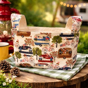 Handmade Christmas RV Camper Fabric Basket