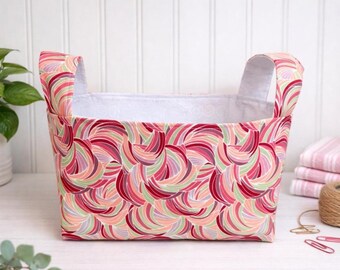 Handmade Pink, Mauve & Green  Swirl Cotton Fabric Storage Basket