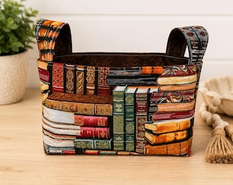 Handmade Classic Book Library Fabric Basket: K-Cup Holder, Storage Bin