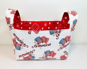 Patriotic America Flag Fabric Basket with Handles, Bin Container, Storage Organization, Home Decor, Reusable Gift Bag