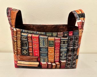 Book Library Fabric Basket with Handles/Bin Container, K-Cup holder, Gifts, Storage and Organization, home decor