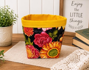 Floral Fabric Storage Basket, Sunflower Autumn Home Decor