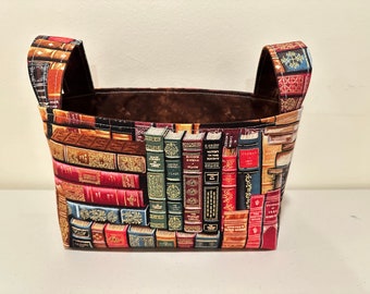 Book Library Fabric Basket with Handles/Bin Container, K-Cup holder, Gifts, Storage and Organization, home decor