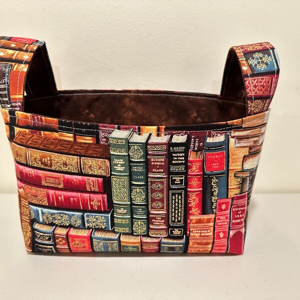 Book Library Fabric Basket with Handles/Bin Container, K-Cup holder, Gifts, Storage and Organization, home decor