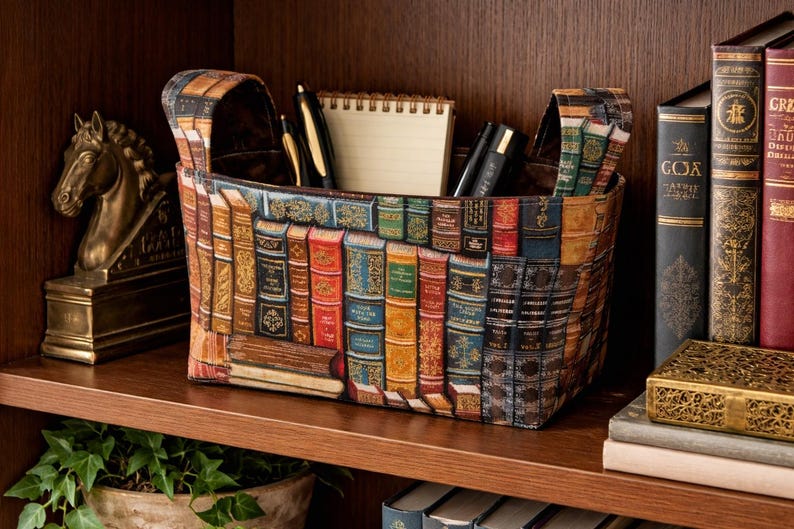 Library Book Bucket Handmade Classic Book Library Fabric Basket: K-cup Holder, Storage Bin ...
