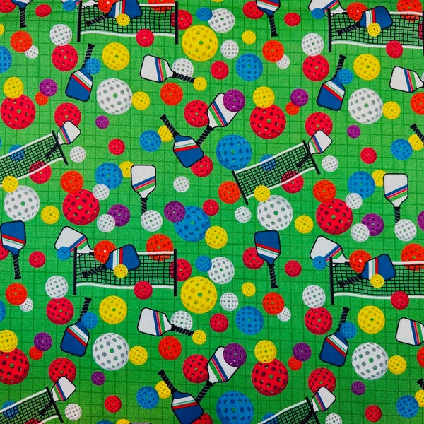 Pickle Ball Pickleball Fabric by the yard, 100% Cotton by Mook Fabrics