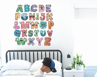 Monster Style Watercolor Alphabet Set, Peel and Stick Decal, Reusable Wall Decal, Repositionable Wall Stickers, Upper Case Alphabet al