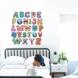 Monster Style Watercolor Alphabet Set, Peel and Stick Decal, Reusable Wall Decal, Repositionable Wall Stickers, Upper Case Alphabet al