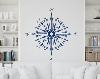 Compass Wall Decal - Nautical Decor - Compass Wall Decor Vinyl Stickers Decals - Bathroom Ocean Decor  ab16