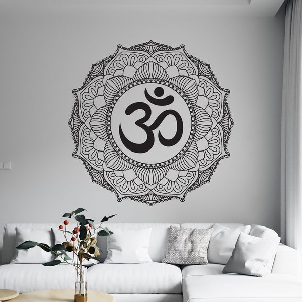 Mandala Wall Decal Yoga Studio Vinyl Sticker Decals Flower Ornament Namaste Meditation Boho Bohemian Bedroom Home Decor Aum om ohm AD173