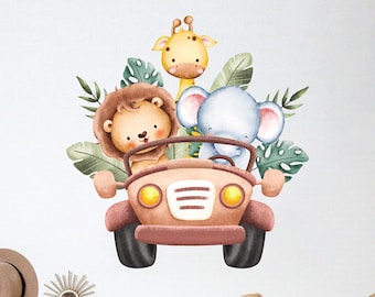 Personalized Door Name decal, Safari animals, Watercolor tropical animals, Kids room door Decor, above crib decal Animals Nursery ac2