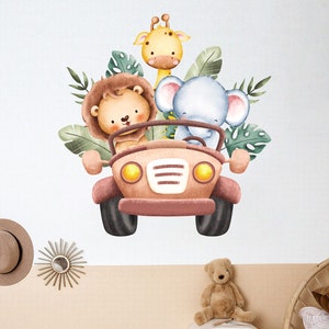 Personalized Door Name decal, Safari animals, Watercolor tropical animals, Kids room door Decor, above crib decal Animals Nursery ac2