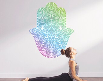 Rainbow Mandala Wall Decal, Rainbow Hamsa Yoga Studio Wall Art, Yoga Studio Decor, Bohemian decor Mandala, Namaste Ornament