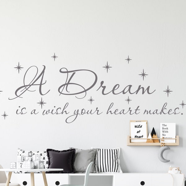 A Dream Is A Wish Your Heart Makes Wall Decal Quotes Cinderella Wall Decal for Girls Bedroom Wall Decor Nursery Wall Decal Vinyl Sticker ab3