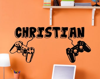 Gamer Name Wall Decal - Personalised Game Wall Decal, Custom Kids Name Wall Sticker, Game Controller Decor for Kids Playroom Game Room AD214