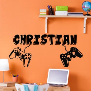 Gamer Name Wall Decal - Personalised Game Wall Decal, Custom Kids Name Wall Sticker, Game Controller Decor for Kids Playroom Game Room AD214