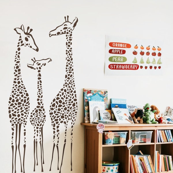 Nursery Giraffe Wall Decal, Giraffes Family Wall Decal Sticker, Safari Nursery Decal Set of 3 Giraffes Vinyl Decal Animal Wall Decal AD213