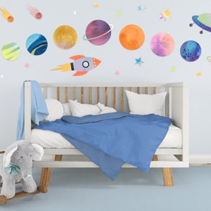 Space Themed Nursery, Space Wall Decal, Watercolor Solar System, Sun and Planets, Constellation decal, Nursery space Decals, Planet Decals