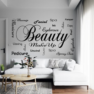 Large Beauty Make Up Sign Salon Wall Decal-Beauty Salon Words Decal-Beauty Spa Manicure Lettering Vinyl Wall Sticker-Salon Shop Decor AD254
