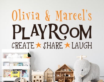 Personalized Playroom Share Imagine Laugh Wall Decal Children Wall Decal, Playroom Wall Decor, Kids Wall Decal, Kids Names Wall Decal AdD218