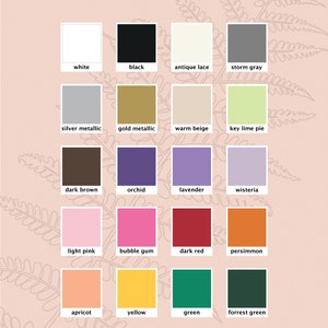 K&ouml;nnte beinhalten: Eine Farbpalette mit dem Text "W&auml;hlen Sie aus unserer Farbpalette". Das Bild zeigt ein Raster von Farbfeldern, darunter Wei&szlig;, Schwarz, Silbermetallic, Dunkelbraun, Hellrosa, Aprikose, T&uuml;rkis und mehr.