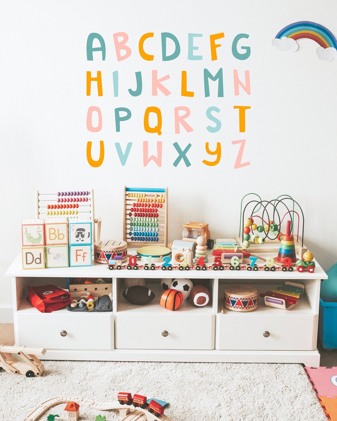 Neutral Watercolor Alphabet Set, Peel and Stick Decal, Reusable Wall ...