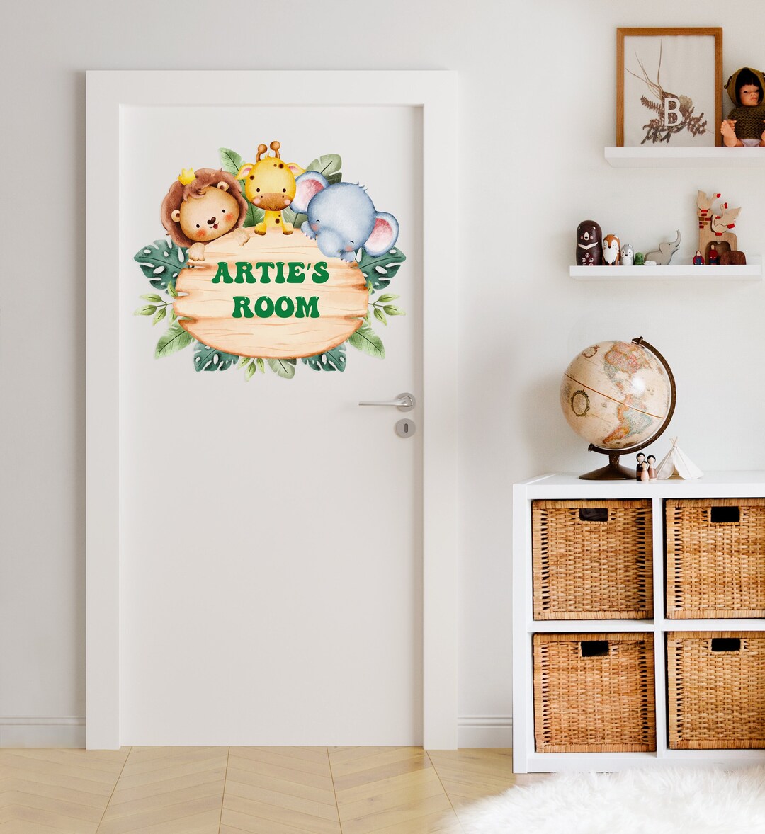 Personalized Door Name Decal Safari Animals Watercolor Etsy