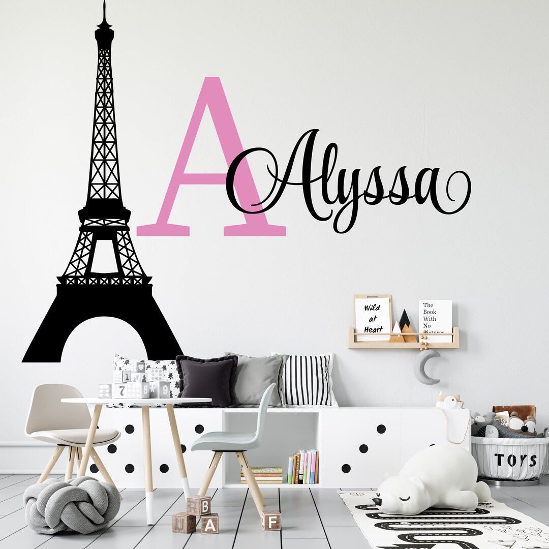 Personalized Name Paris Wall Decal Custom Name Paris Wall Sticker Vinyl