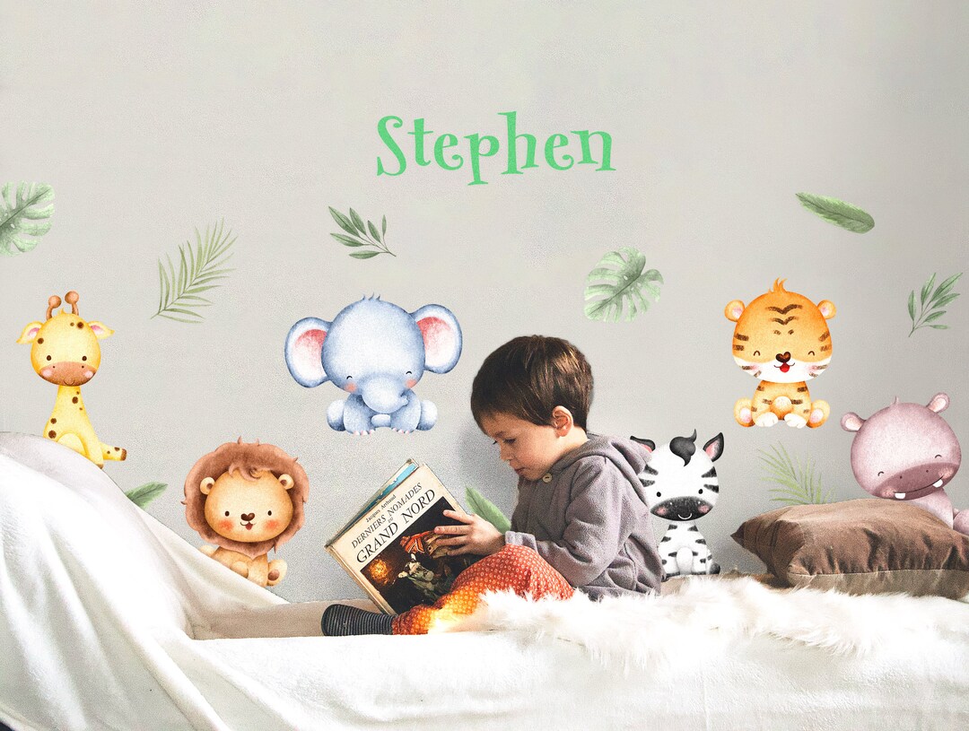 Personalized Door Name Decal Safari Animals Watercolor Etsy