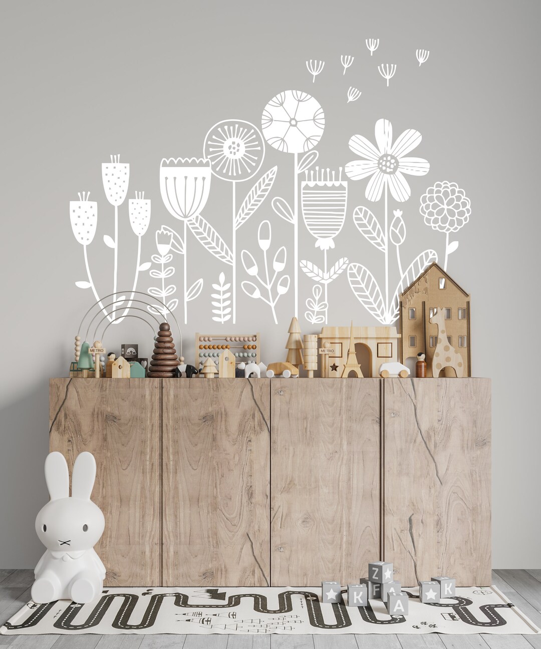 Flower Garden Wall Decal Flower Decals, Dandelion Decal, Girls Room Decals, Girls Nursery Decals