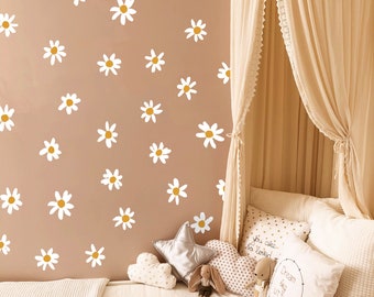 Daisy Floral Decals - Set of 24 Small Removable Peel and Stick Flowers Measuring 4 to 6 inches each - Nursery Floral Decals for baby Girls