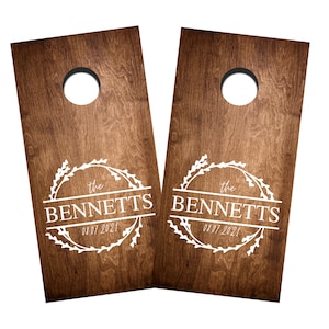 Juego de calcomanías para boda, calcomanías con apellidos para Cornhole (juego de dos) calcomanías para juego de mesa Cornhole, calcomanías para boda, calcomanías de vinilo para decoración de boda AD211