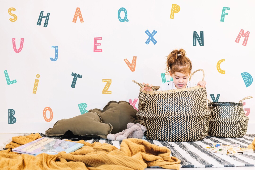 Neutral Watercolor Alphabet Set, Peel and Stick Decal, Reusable Wall ...