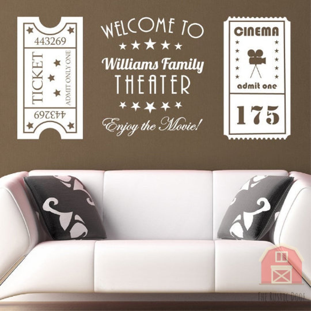 Personalized Wall Vinyl Decal Vintage Movie, Theater Tickets for Your
