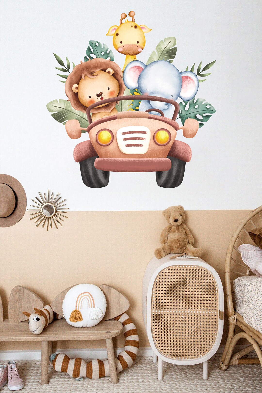 Personalized Door Name Decal, Safari Animals, Watercolor Tropical Animals, Kids Room Door Decor