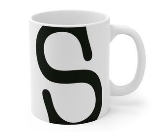 Monogramm Becher - Buchstabe S, moderne Anfangsbecher, 11 Unzen Keramik