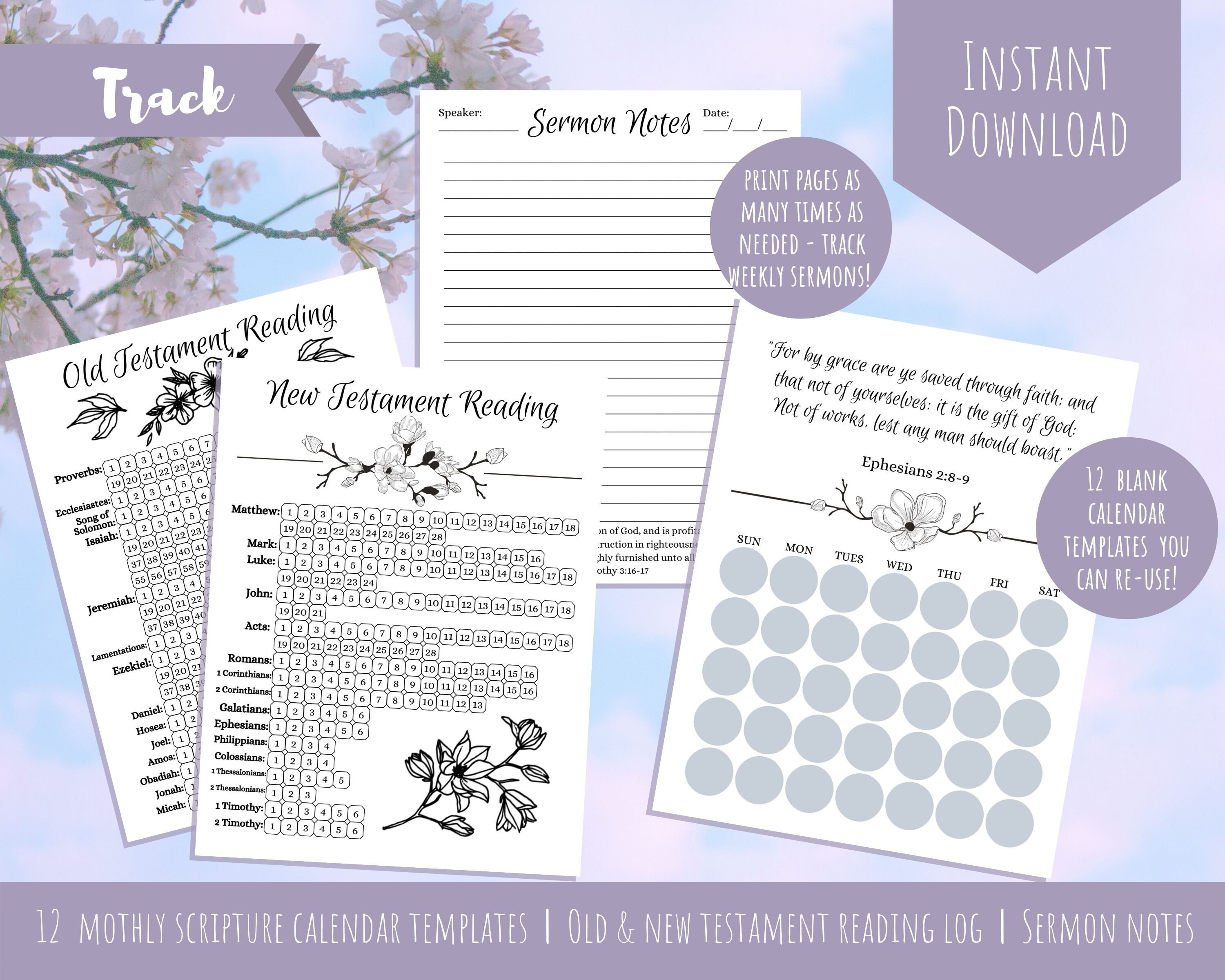 Bible Study Journal Printable | Scripture Calendar Template | Sermon ...