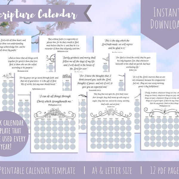 12 Month Scripture Calendar Template | Undated Calendar Printable